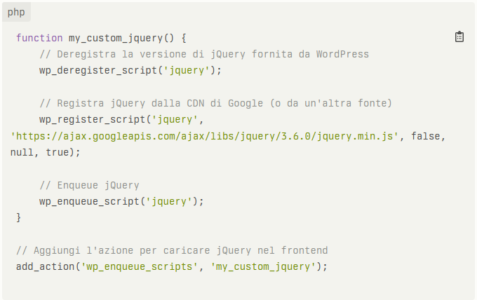 aggiungi jquery a function.php